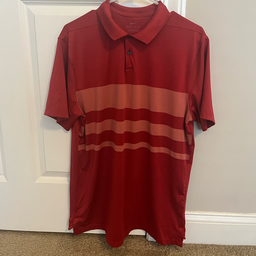 Nike Dri-Fit Essential Polo Size Medium Two Tone red Stripes Golf